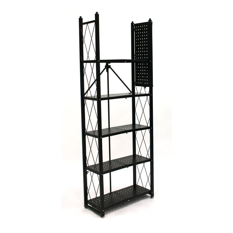 Origami Foldable 6-Shelf Classic Stamped Steel Bookcase, Black