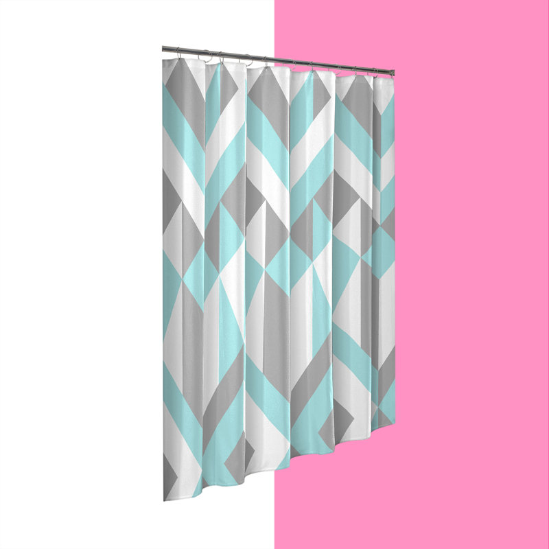 Delsur Cotton Geometric Shower Curtain, Aqua