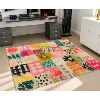 Tapis patchwork bohémien, imprimé floral rose, tapis antidérapant doux, décoration intérieure artistique pour salon, chambre à coucher, entrée, porte d'entrée, cuisine, balcon, appartement