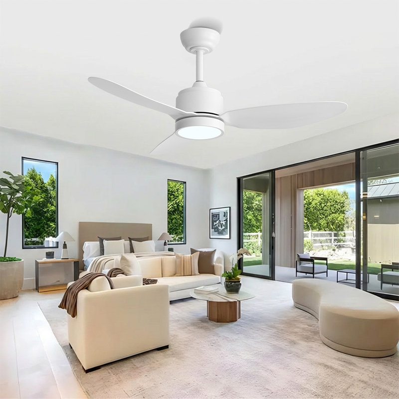 42inch 3 ABS Blades Indoor and Outdoor Ceiling Fan with Integrated LED and Remote Downrod,White, 42", White, White
