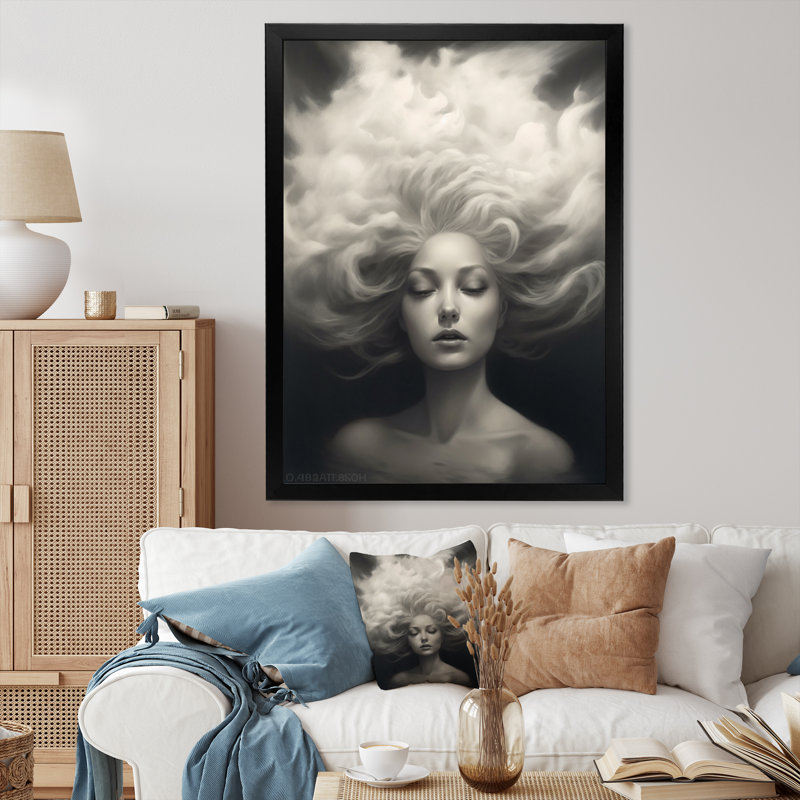 Rêves de cheveux sauvages - Monochromes d'art mural, H 32 po x l 16 po x P 1 po, Cadre simple noir