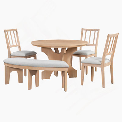 Ensemble de salle à manger 5 pièces, table de salle à manger avec 3 chaises rembourrées et un banc incurvé pour la salle à manger, la cuisine et le salon