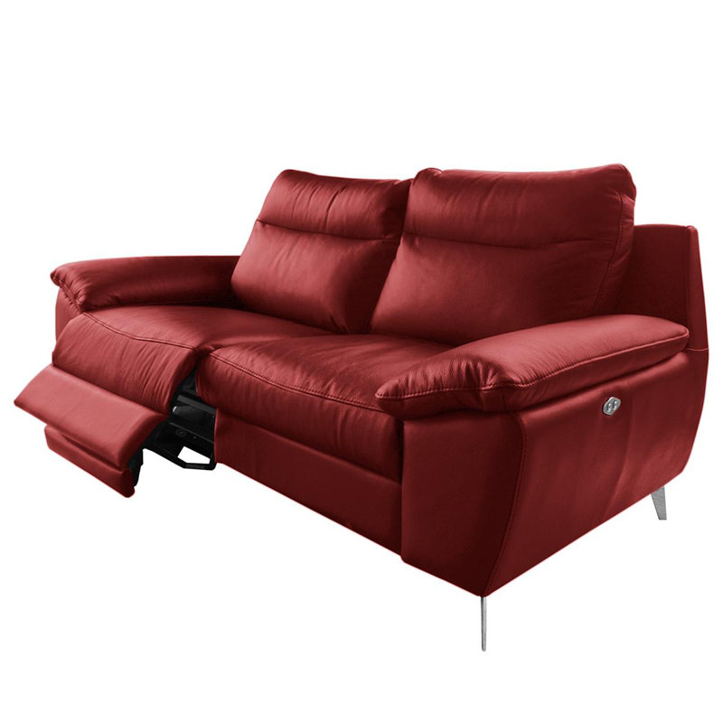 Edema Genuine Leather 2 Seater Reclining Sofa, Red, 2