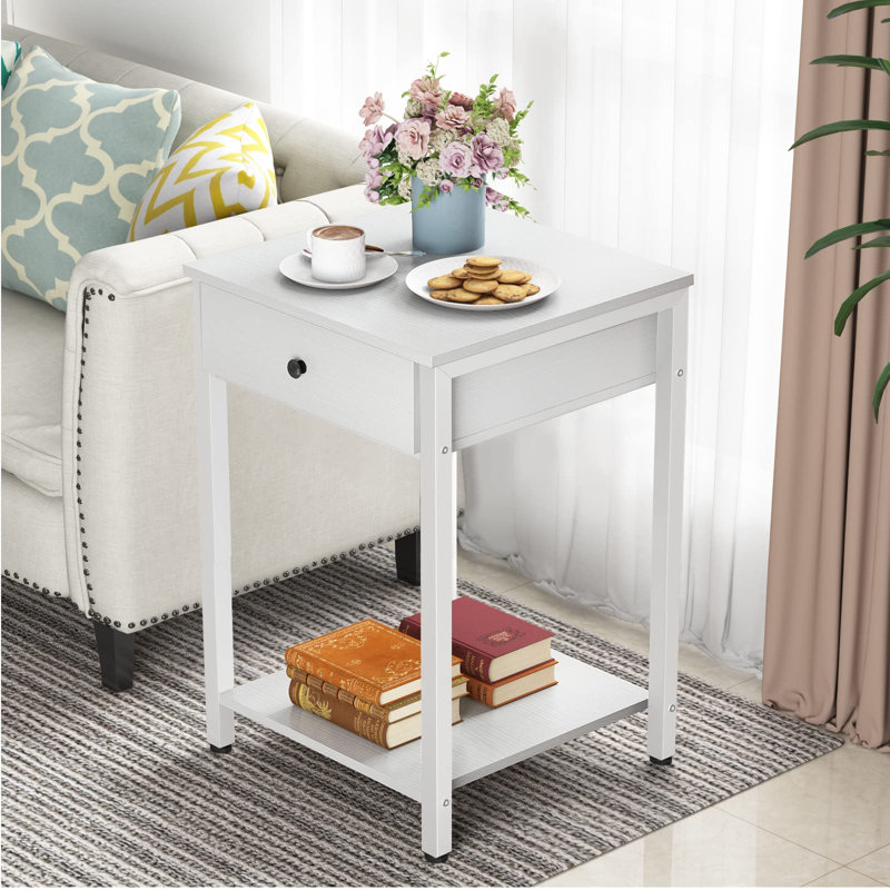 Table de bout avec rangement Jonnathan, Blanc cassé, Blanc cassé