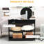 Console avec rangement supplémentaire, tiroir large noir et 2 tablettes ouvertes, structure en lattes de bois pour la décoration du couloir et l'intérieur moderne