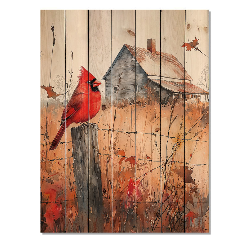 Cardinal oiseau par The Farmhouse II - Art mural en bois oiseau - sur bois de pin naturel, H 32 po x l 24 po x P 0,78 po