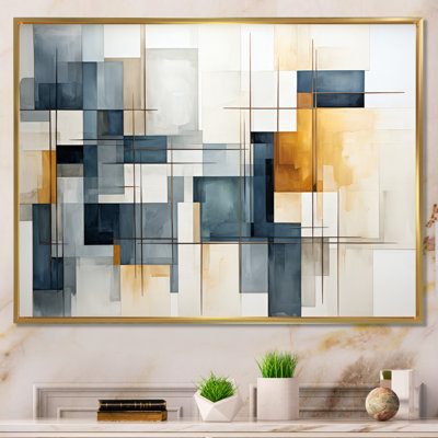 Janayra Blue Grey Line Art Abstract Geometrics III sur toile