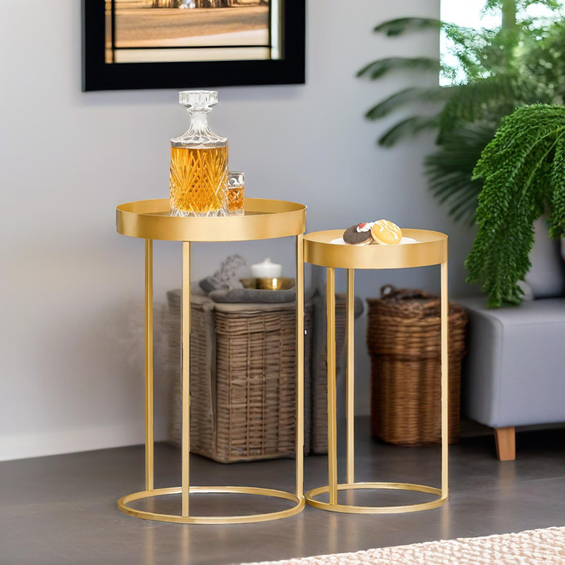Dela 2-Piece Nesting Tables Gold Frame Living Room Furniture Sets Side End Tables