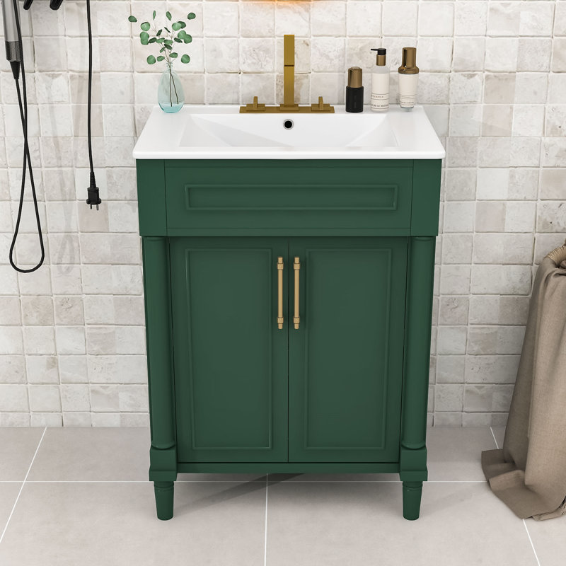 Meuble-lavabo compact 24 po avec lavabo - Design épuré, Vert