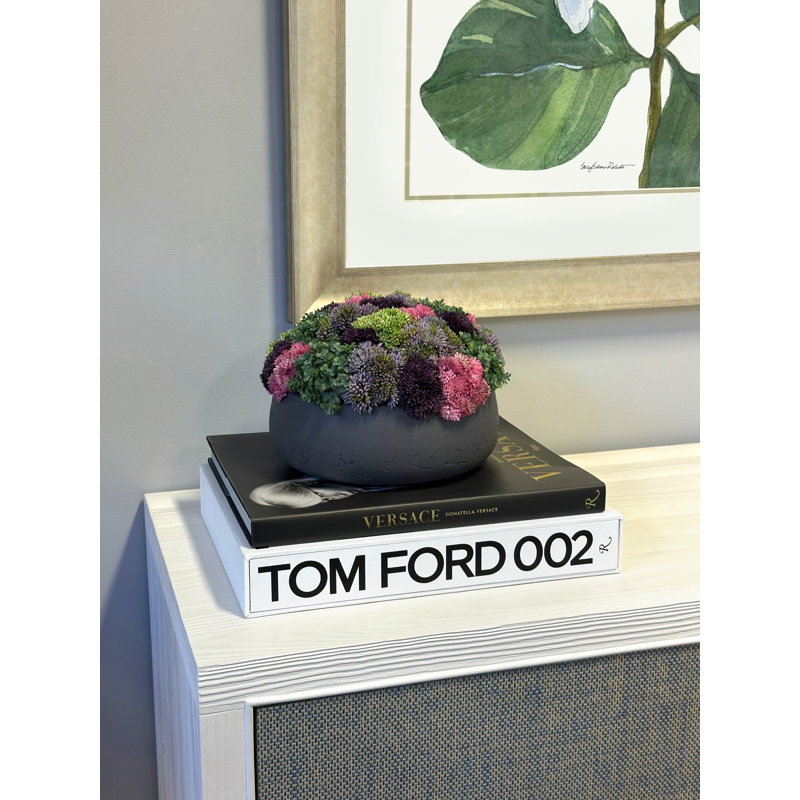 Sedum Arrangement in Fiberstone Planter, Dark Gray