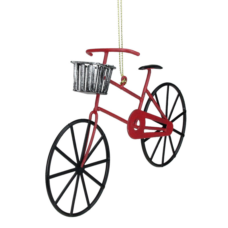 Ornement de Noël de bicyclette de style rétro, H 4 po x l 6,5 po x P 1,5 po, Rouge