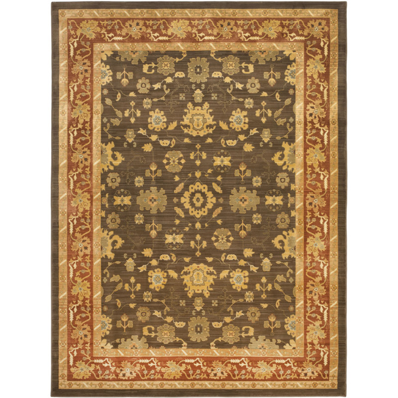 Tapis oriental en polypropylène tissé à la machine en brun / rouge / beige Waldorf, Rectangle 2 pi 6 po x 4 pi