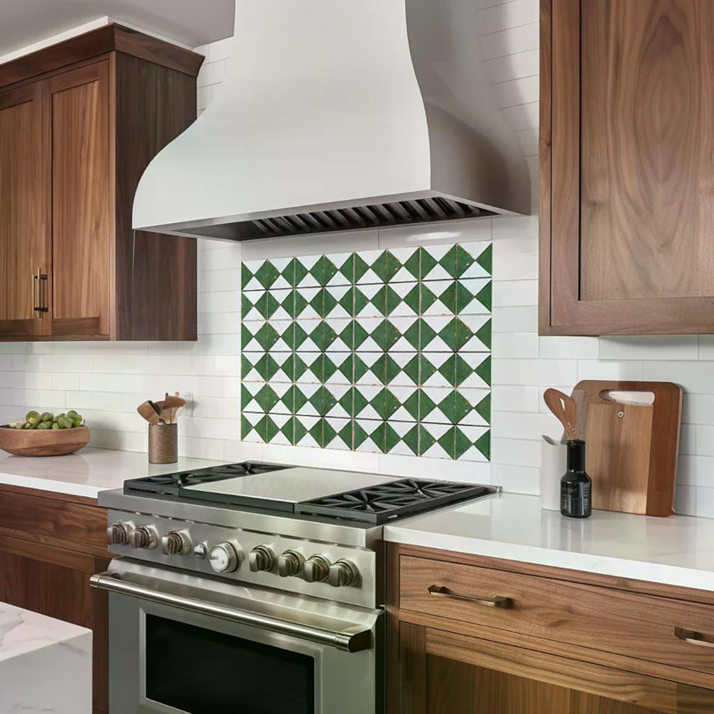 6" x 6" Rhombus Rustic Vinyl Peel and Stick Mosaic Tile, Green/White