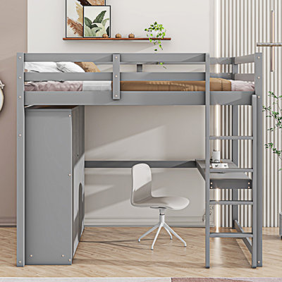 Lit mezzanine en bois avec garde-robe intégré