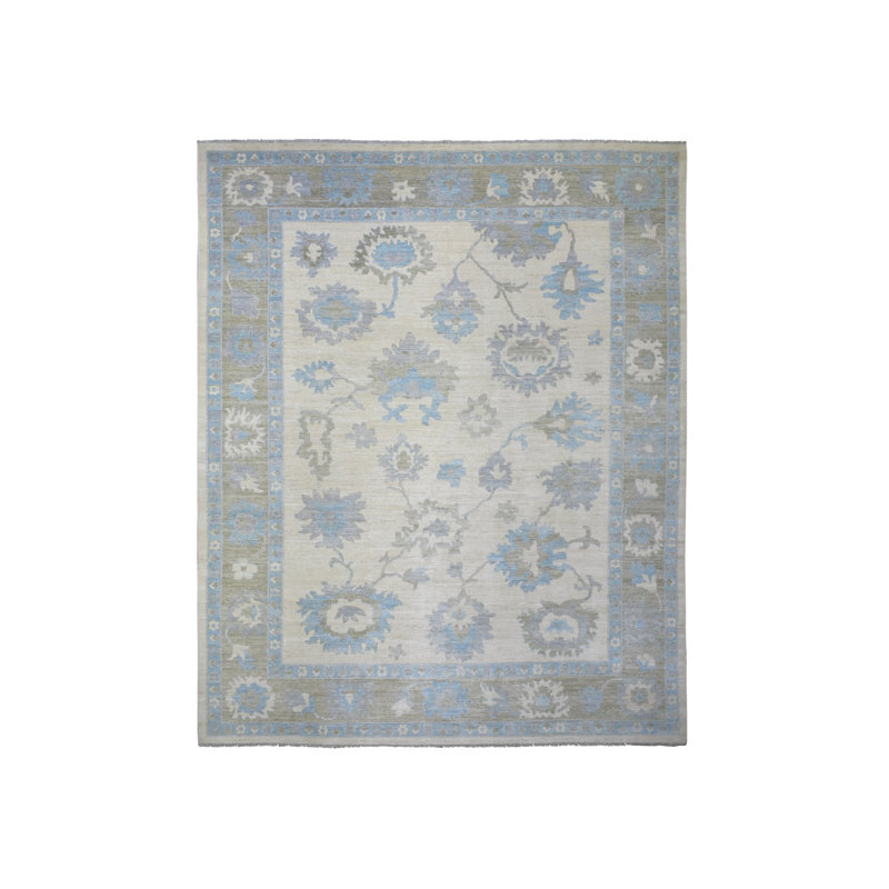 Tapis surdimensionné en laine noué à la main ivoire de 12 pi x 14 pi 7 po Angora Oushak 686