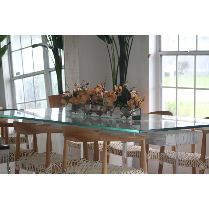 Magnolia Faux Floral Arrangement in Planter, Peach, 10" H x 24" W x 7" D