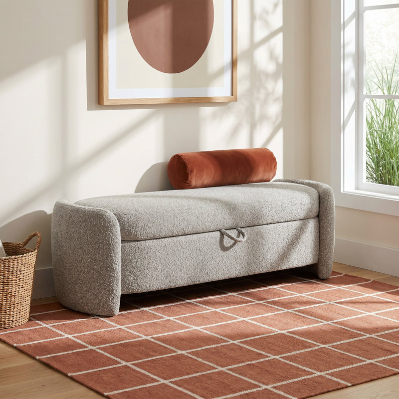 Kalevi 60" Boucle Storage Bench, Light Brown