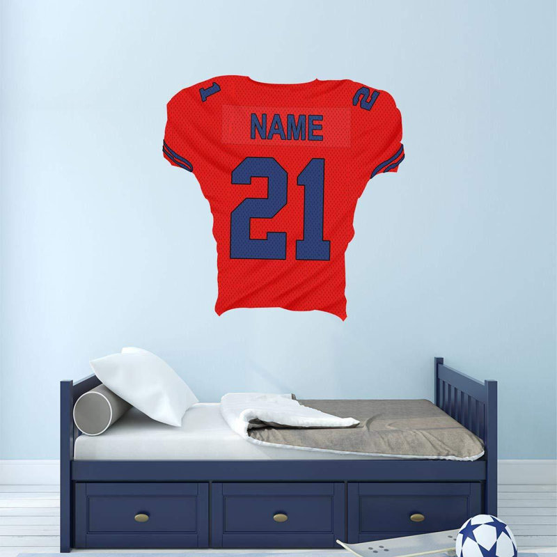 Décalcomanie murale nom et numéro personnalisé jersey, H 24 po x l 24 po, Rouge