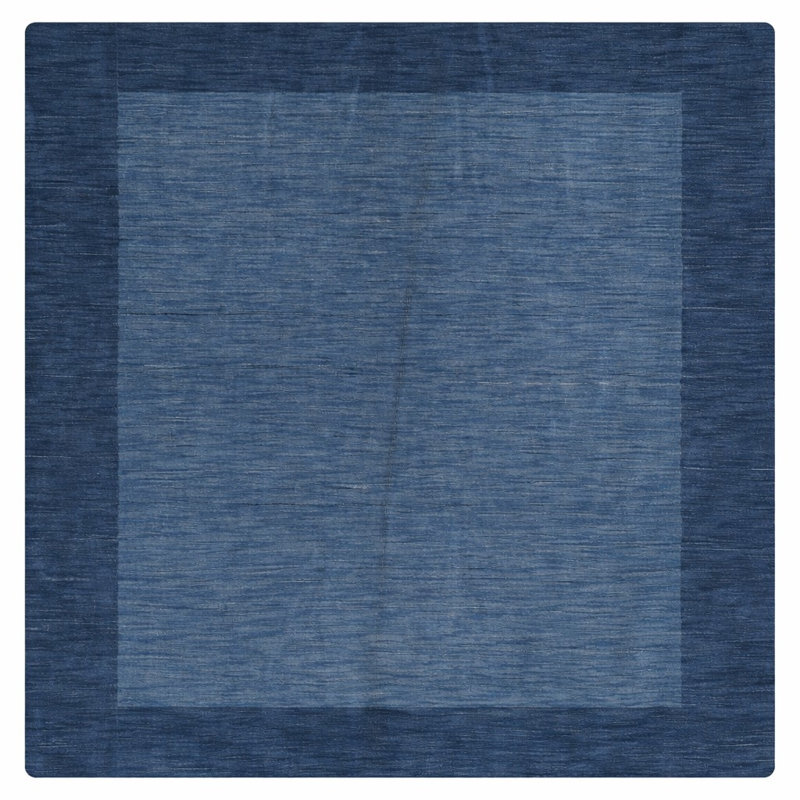 Kenshawn Hand Knotted Loom Wool Eco-Friendly Area Rugs - Square | Blue Color | Contemporary Modern Design | High Pile Thick Handmade Anti Skid Rugs for Living Room