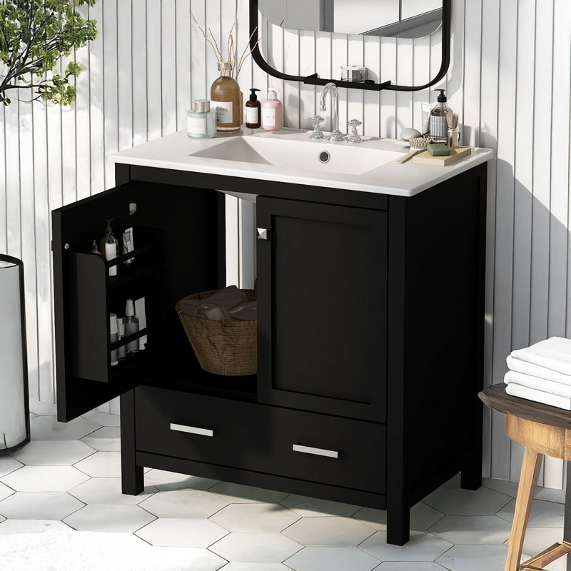Meuble-lavabo noir 30 po avec lavabo simple