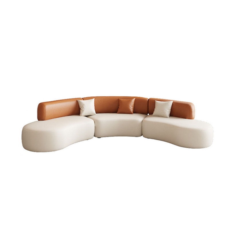 Canapé de salon de beauté simple et luxueux, H 29,52 po x l 110,23 po x P 35,43 po, Blanc / Orange