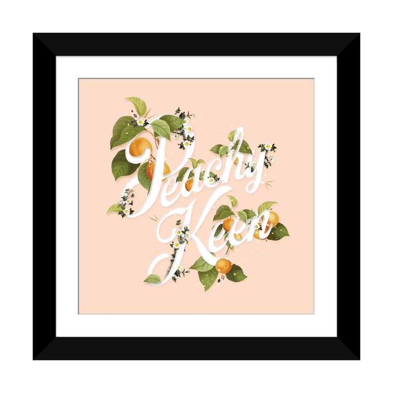 «Peachy Keen Peach», art textuel sur toile, Blanc, Papier d'art encadré noir, H 24 po x l 24 po x P 1 po