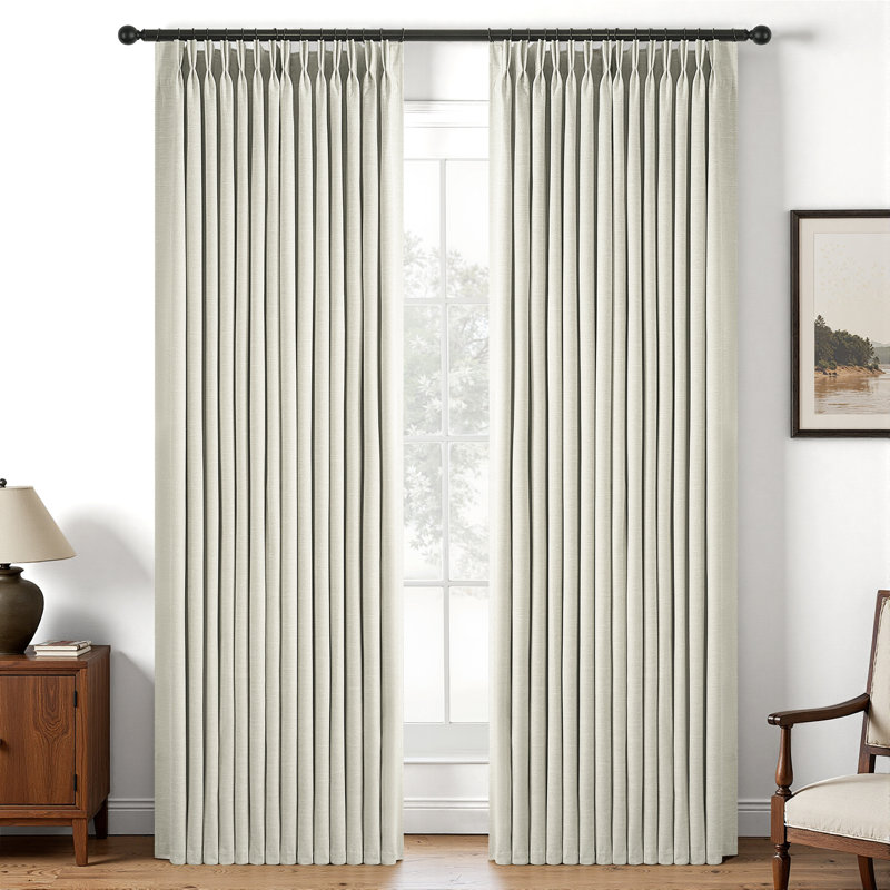 Pinch Pleated Curtains,Full Blackout Drapes Back Tab Pinch Pleat Curtain with Hooks+Rings, 40" W x 108" L, BeigeWhite
