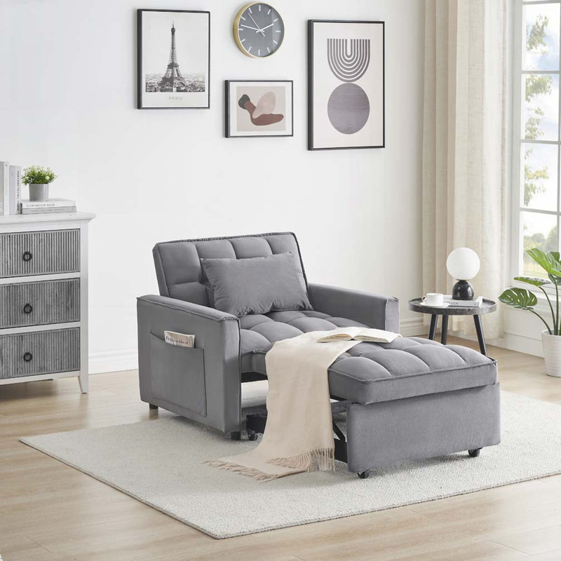 Fauteuil club en velours d'appoint convertible, Gris clair