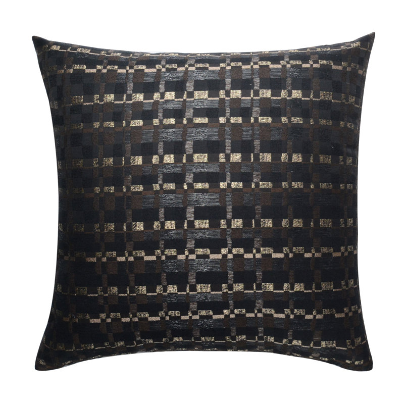 Coussin décoratif en polyester avec motif jacquard Cloudy, Black Geometric