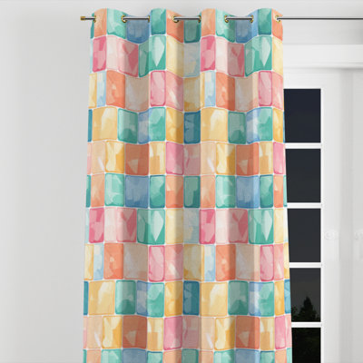 Rideaux occultant French Country - rideau à œillets à carreaux pastel jaune et bleu - 1 panneau