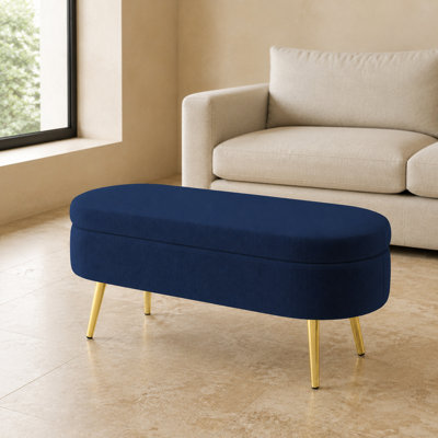 Oval Flannel Upholstered Storage Ottoman Bench with Sturdy Metal Legs Multi-Functional Footstool Extra Padded Seat with Hidden Storage