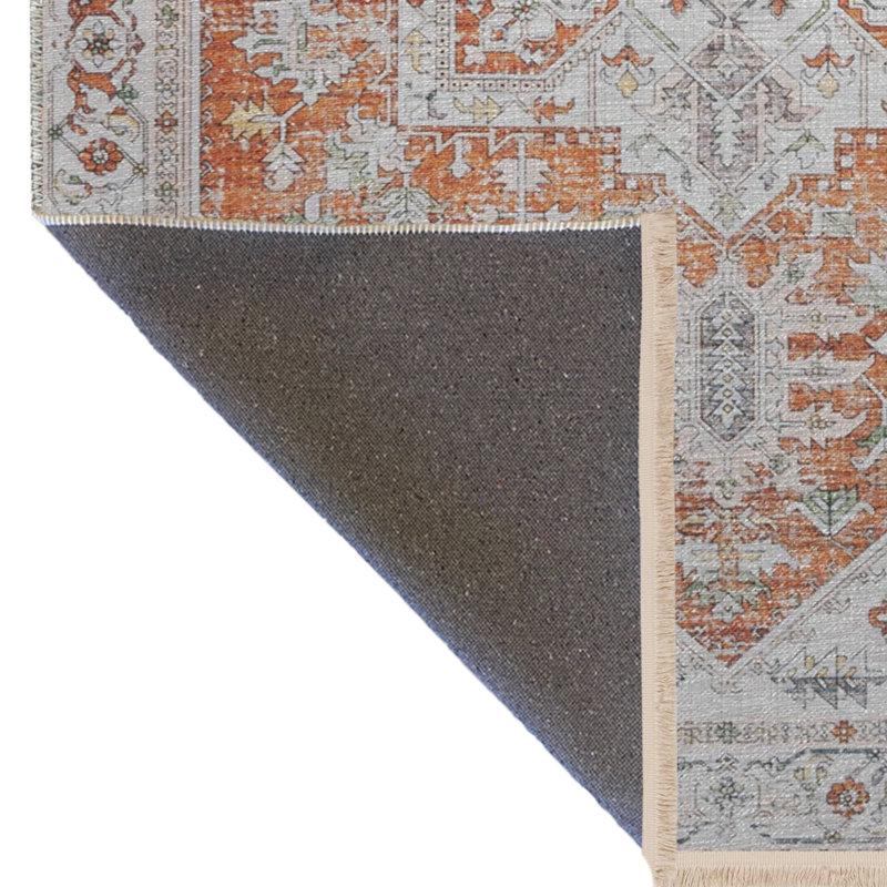 Tapis décoratif à motif frangé orange et beige à motif traditionnel orange, Rectangle 2 pi 8 po x 5 pi