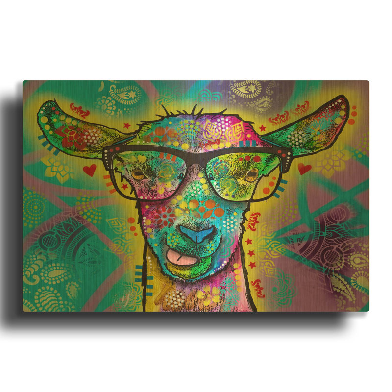 «Cool Goat» par Dean Russo, art mural en métal doré, 16 po x 12 po, 36 po x 24 po