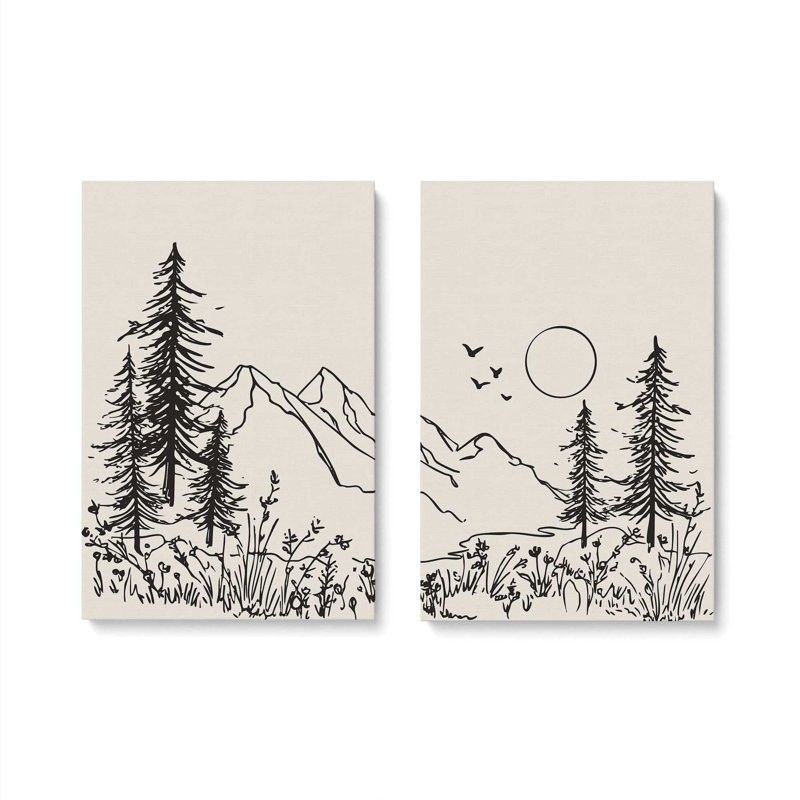 Whispering Peaks v2, ensemble de 2 impressions, Toile tendue, 30 po x 20 po