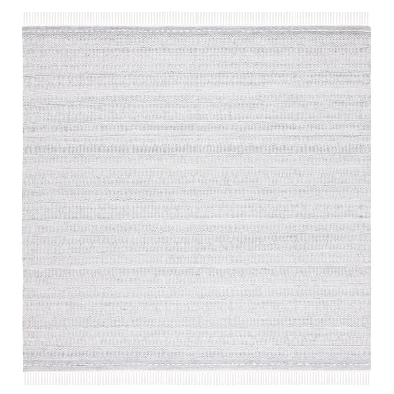 Tapis rayé kilim 104 gris / ivoire, Carré 7 pi