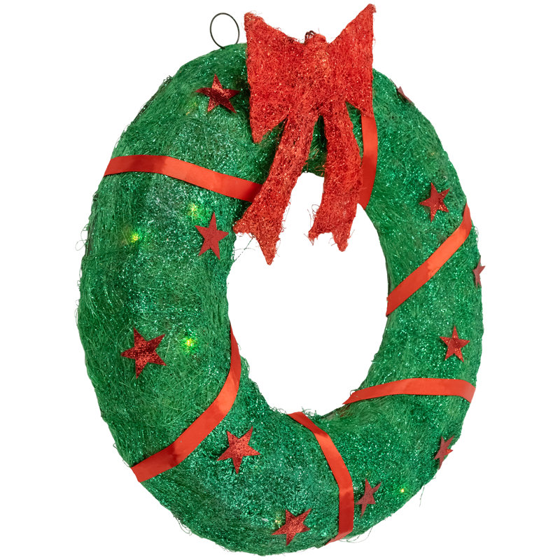 Décoration de Noël 18 po avec couronne en sisal et étoiles, vert