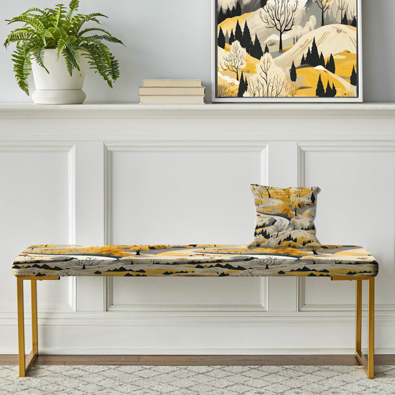 Barstis - Floral Upholstered Gold Bench