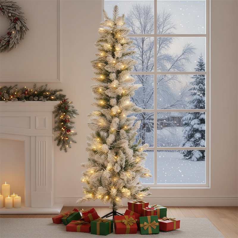 Arbre de Noël au crayon, décoration d'arbre de Noël mince, arbre de Noël mince, support pliable, H 6 pi