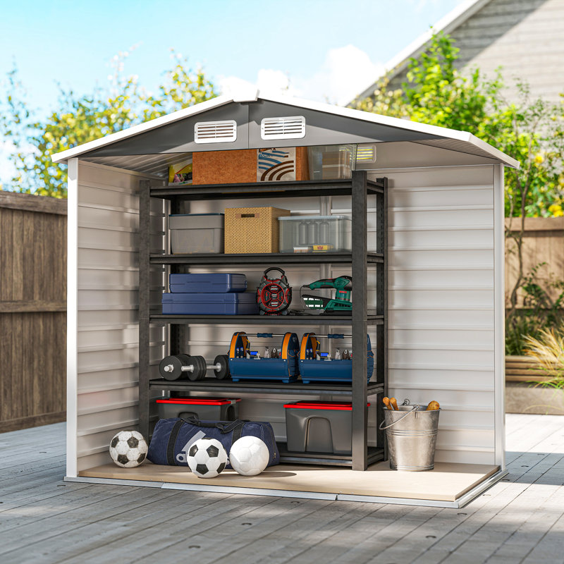 Dark Grey 7 X 4ft Galvanised Metal Garden Shed, Easy Assembly Outdoor Storage Shed With Double Lockable Doors, Vents & Foundation Kit