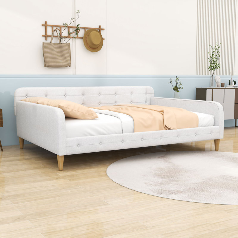 Lit de jour rembourré capitonné, Beige, Grand lit
