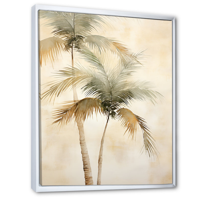 Rétro palmiers tropicaux rétro sur toile, Cadre flottant blanc, H 40 po x l 30 po x P 1,5 po