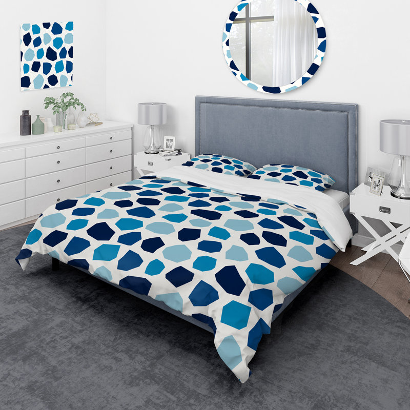 Ensemble de housse de couette moderne en polyester microfibre géométrique aux tons de bleu