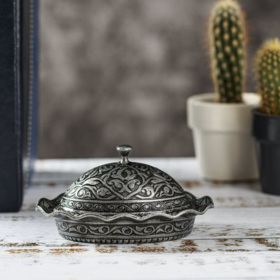 Crystalia Traditional Candy Bowl with Lid – Decorative Ellipse Turkish Delight & Sugar Holder, Ottoman Design Metallic Serving Dish