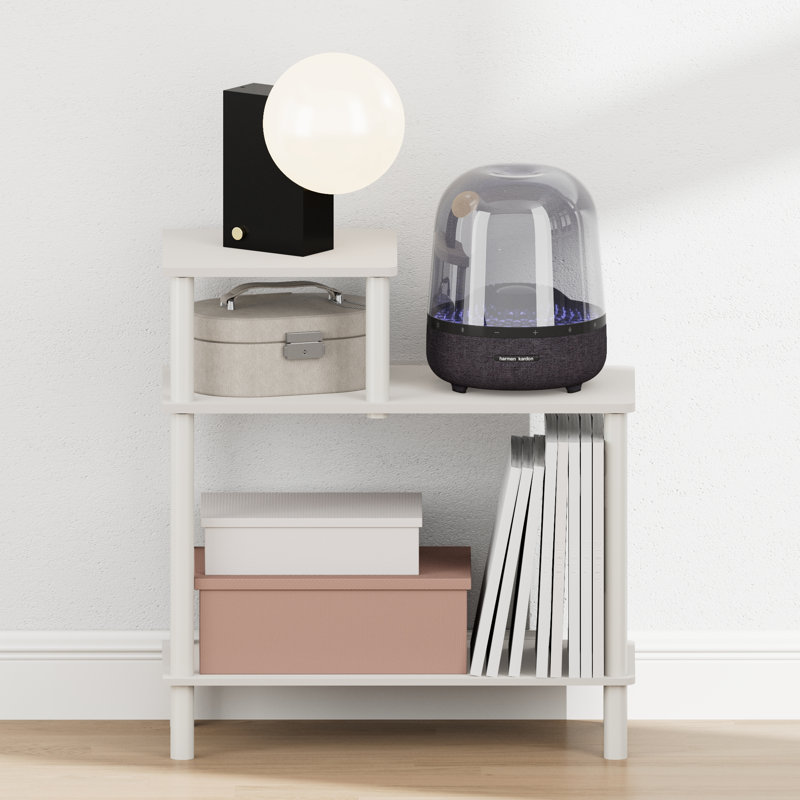 Furinno TURN-N-TUBE Night Stand, 3-Tier Rectangle Nightstand with Open Shelf, Toolless Assembly Side Table, End Table, for Living Room, Bedroom, White