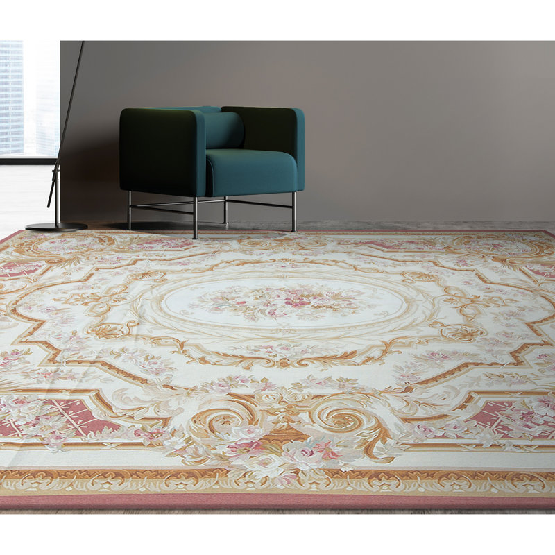 Hand-Knotted High-Quality Ivory and Rose Area Rug