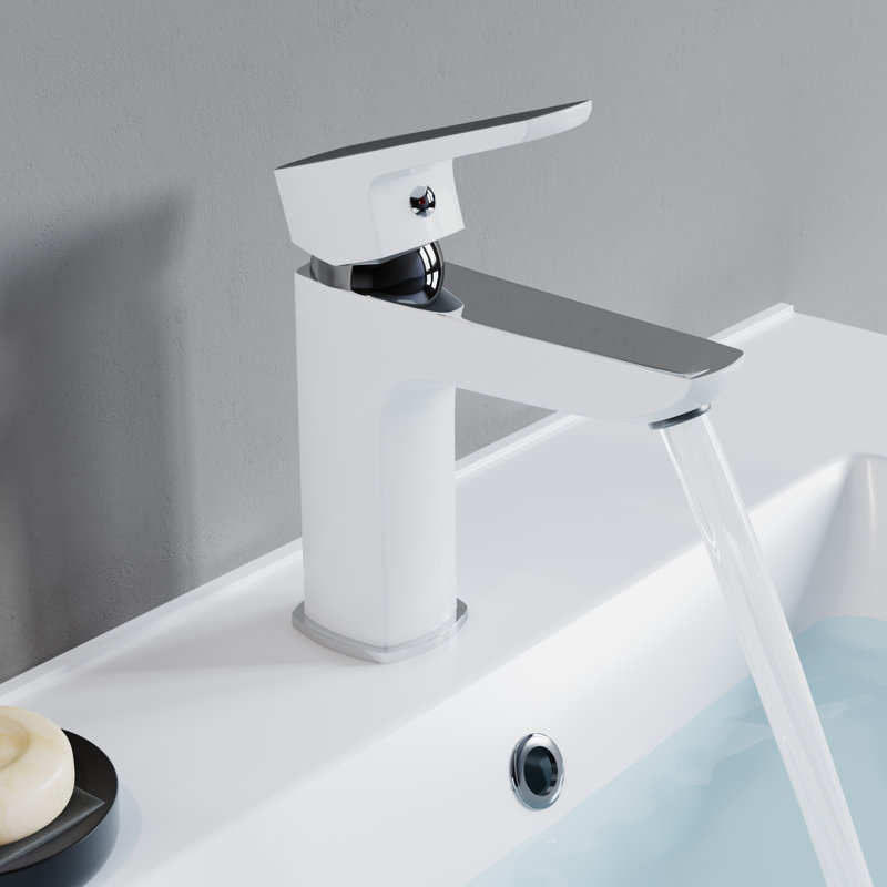 Single-Hole Single-handle Bathroom Faucet, White/Chrome