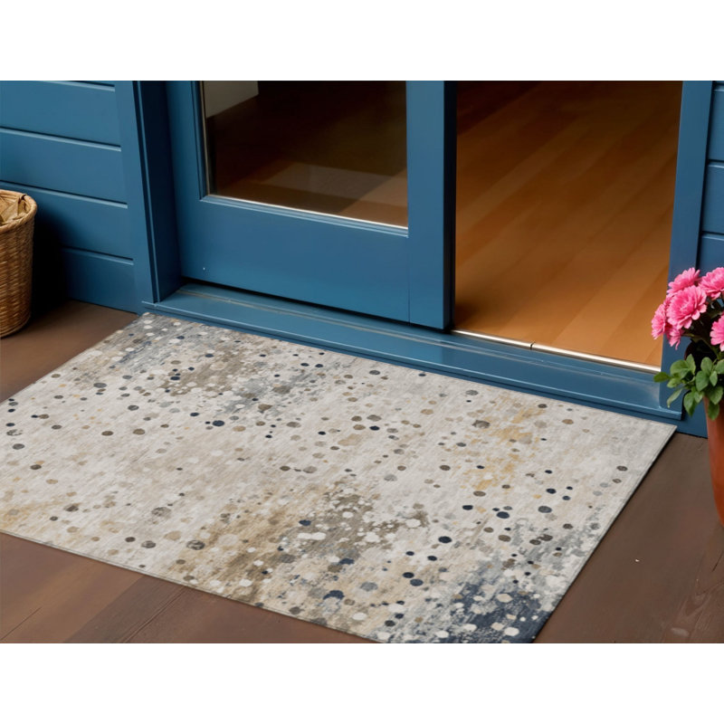 Tapis extérieur lavable abstrait ivoire et taupe 3 pi x 5 pi
