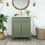 Meuble-lavabo moderne 27,8 po, vert, armoire de rangement Mid-Century, poignées en métal