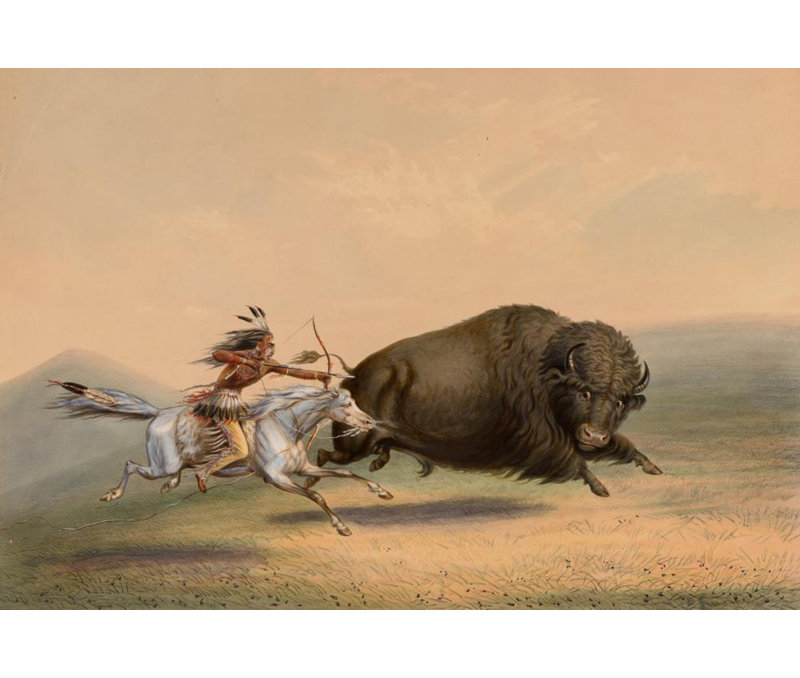 «Buffalo Hunt, Chase-No. 5» par George Catlin - Art mural sur toile tendue avec châssis, H 24 po x l 17 po