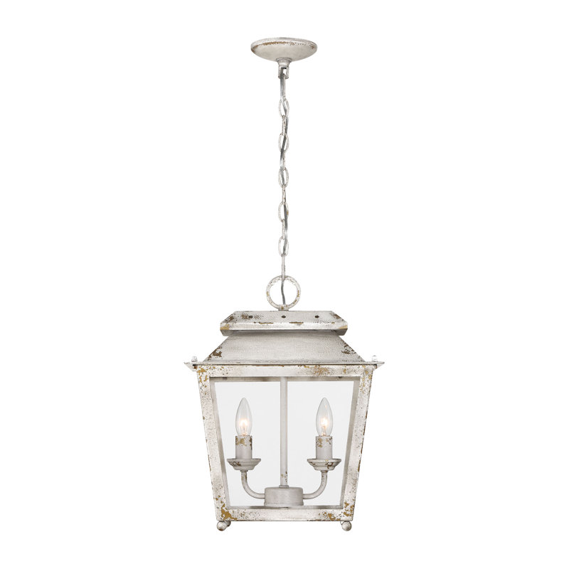 Mini-luminaire suspendu 2 lumières Aramie avec verre transparent, Ivoire antique